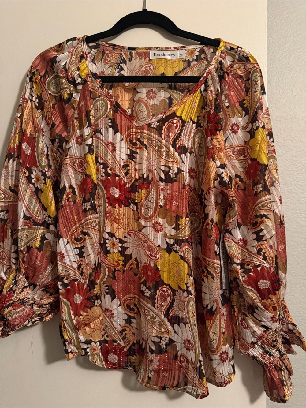 Paisley Floral Long-Sleeve Blouse - - Multi Color